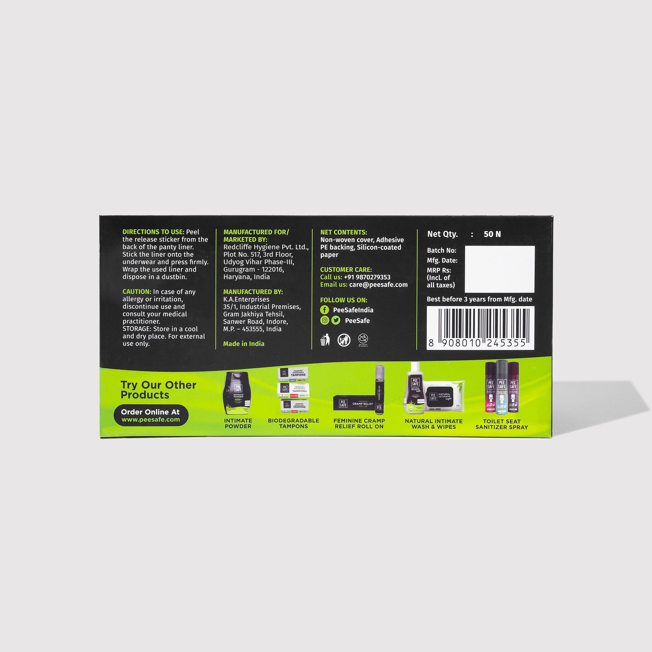 Pee Safe Aloe Vera Panty Liners (50 Liners)