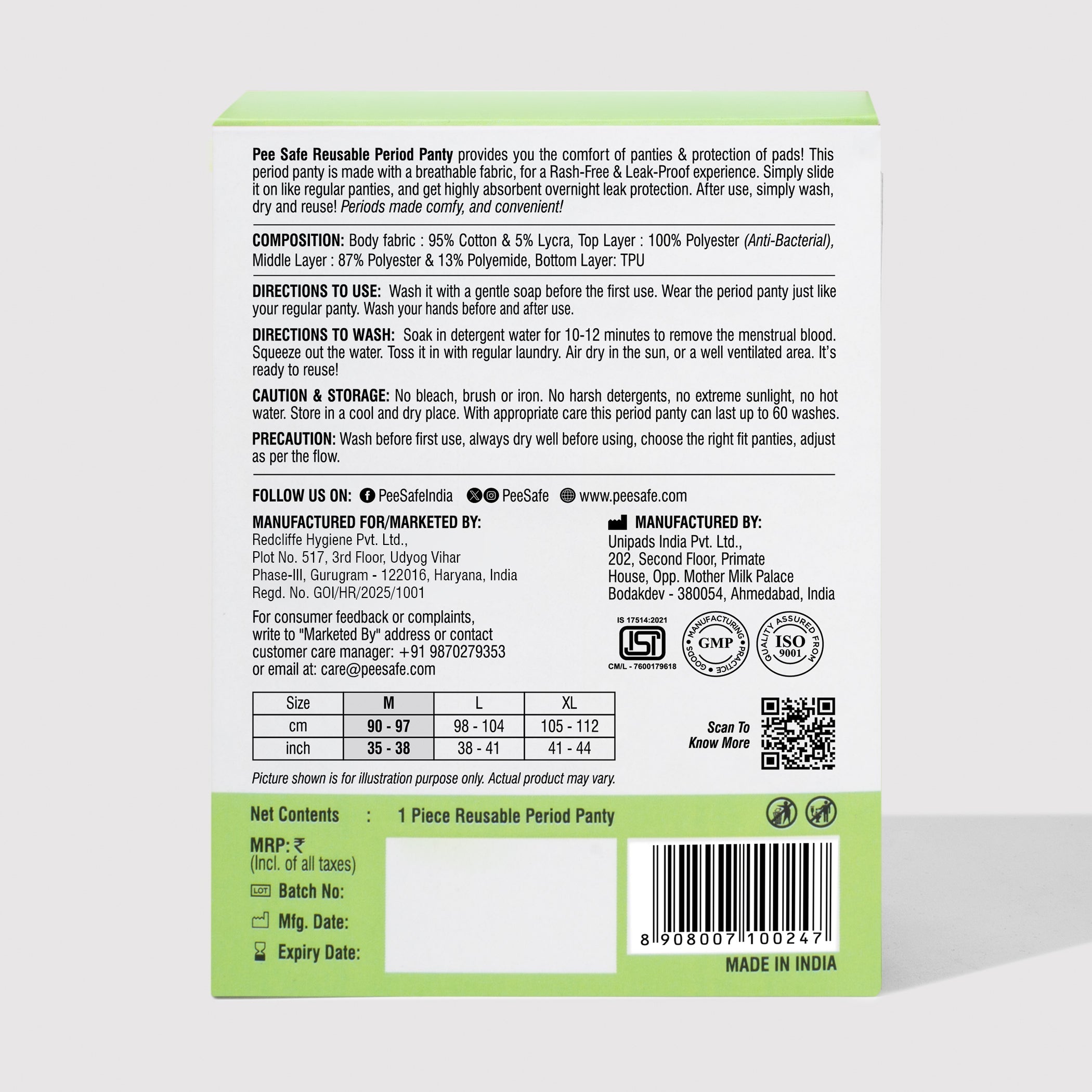 Pee Safe Reusable Period Panty - Large (Pack of 2)