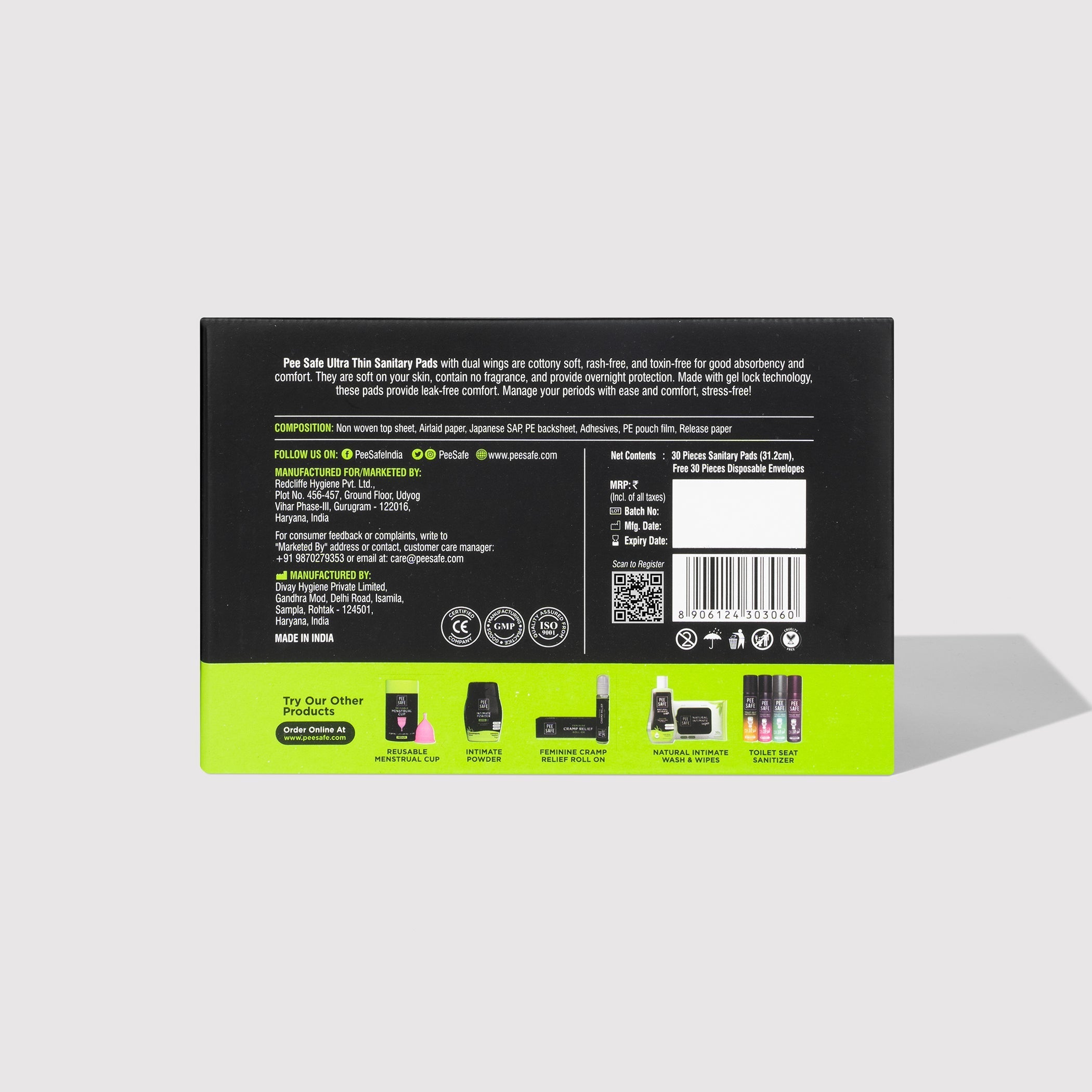 Pee Safe Ultra Thin Sanitary Pads - XXL (30 Pads)