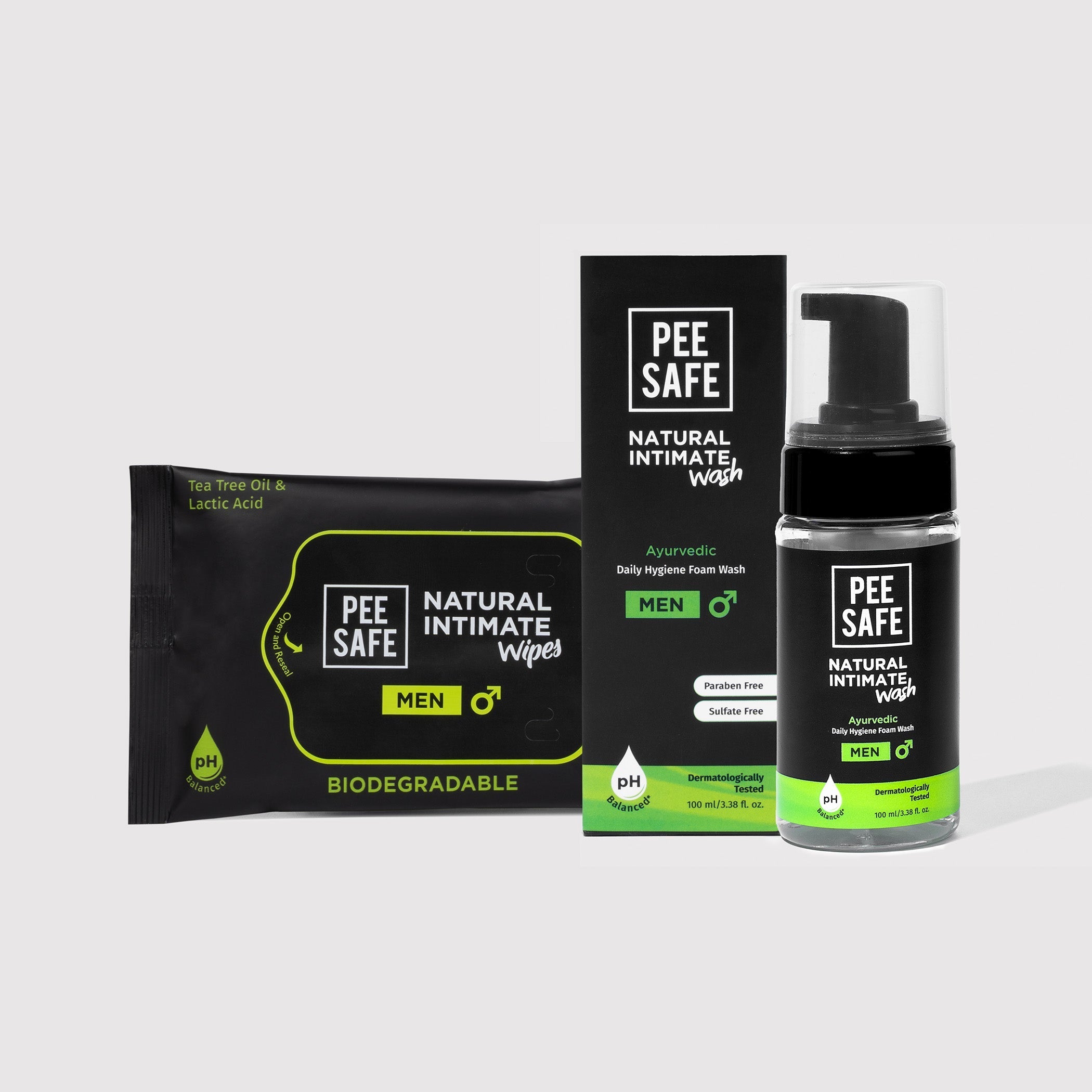 Pee Safe Natural Intimate Wash & Wipes Combo For Men
