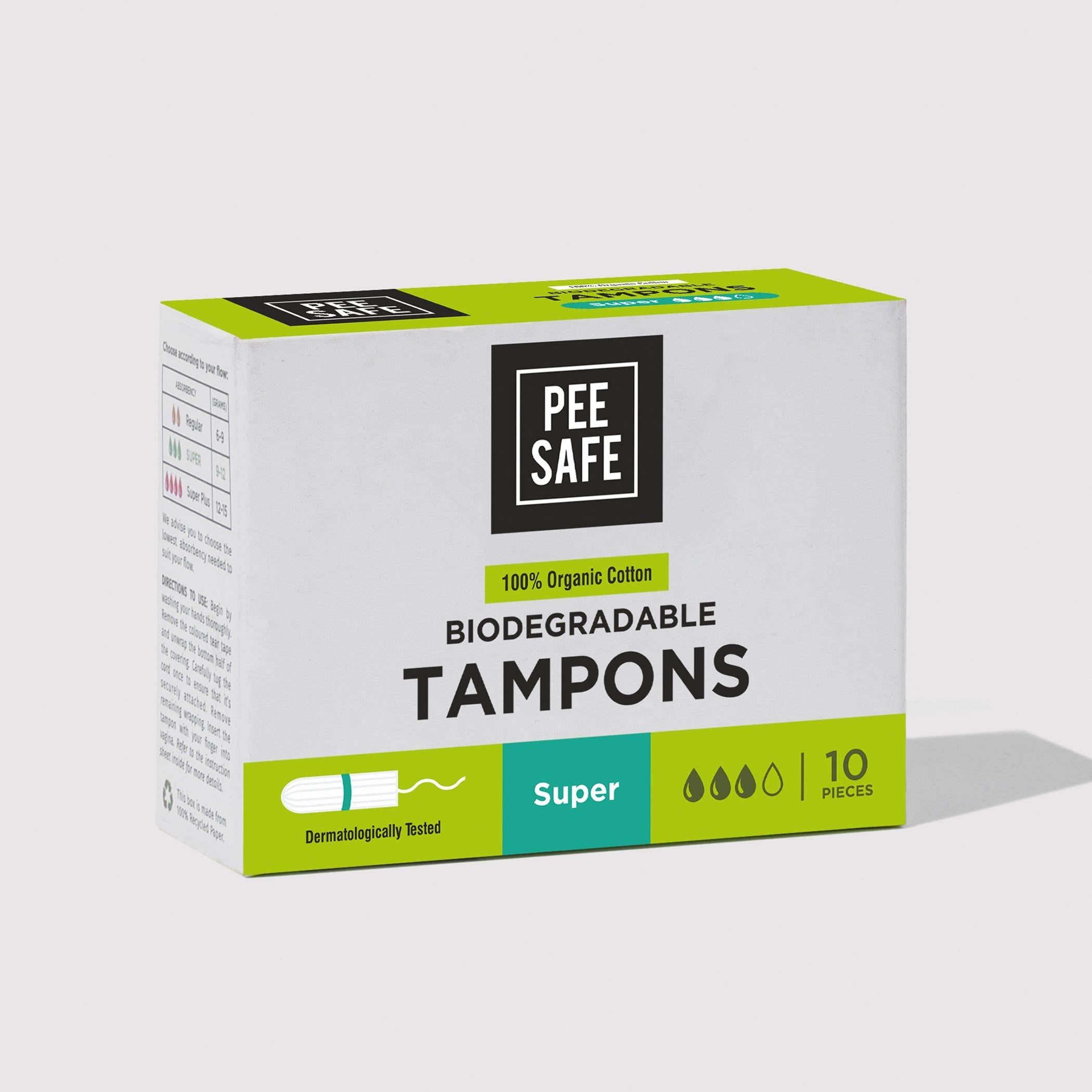 Pee Safe Biodegradable Tampons- Super (10 Tampons)
