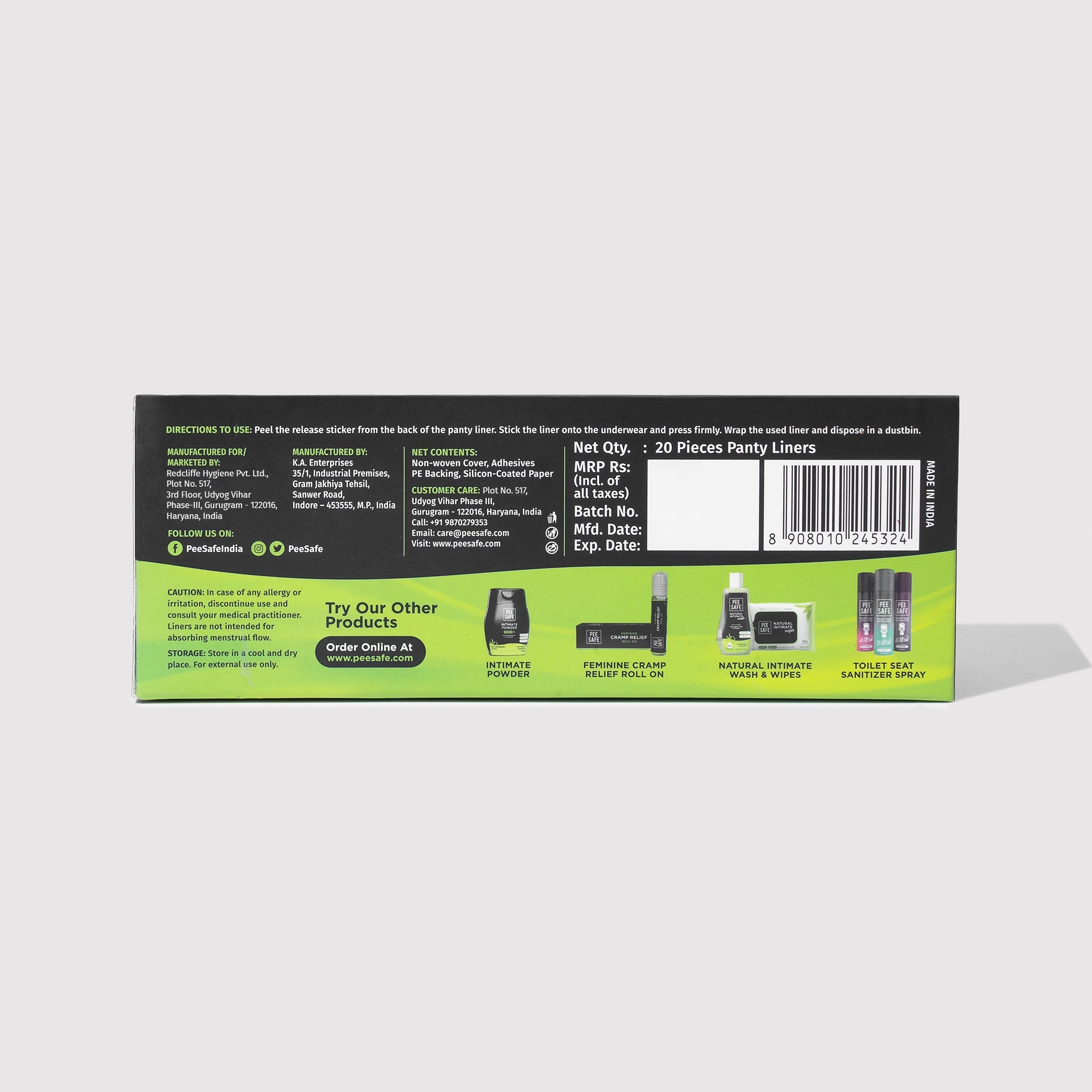 Pee Safe Aloe Vera Panty Liners (20 Liners)