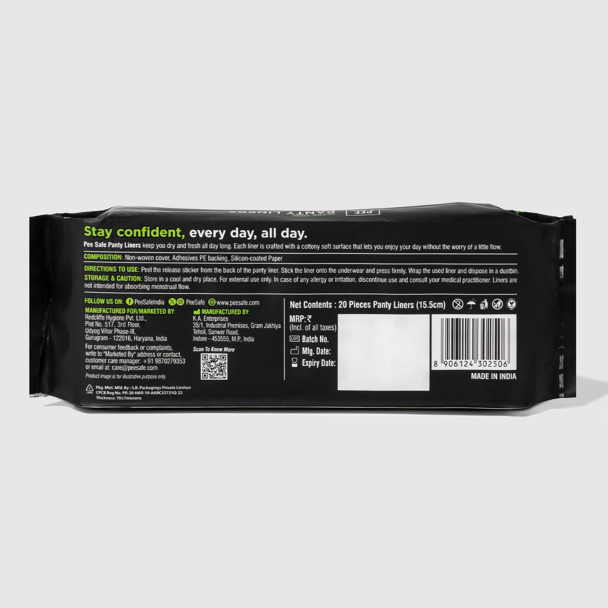 Pee Safe Daily Wear Panty Liners - 155 mm (20 Liners)