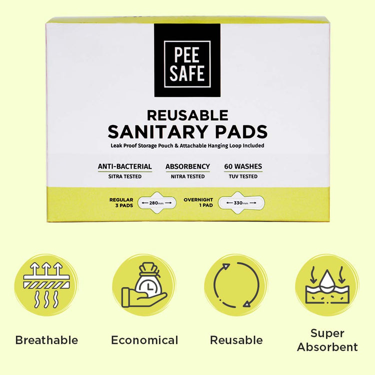 Reusable Sanitary Pads(6 Regular Pads + 2 Night Pads) - Pack of 2